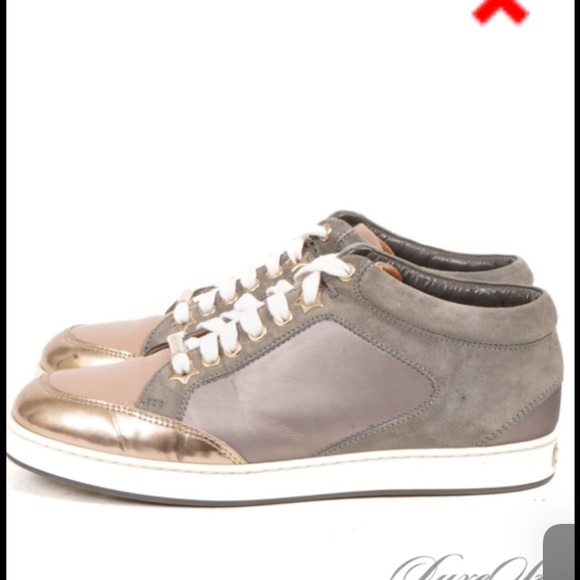 Jimmy Choo Grey Rose Gold Taupe Colorblock Suede Leather Sneakers SZ 35 EU - Picture 4 of 8